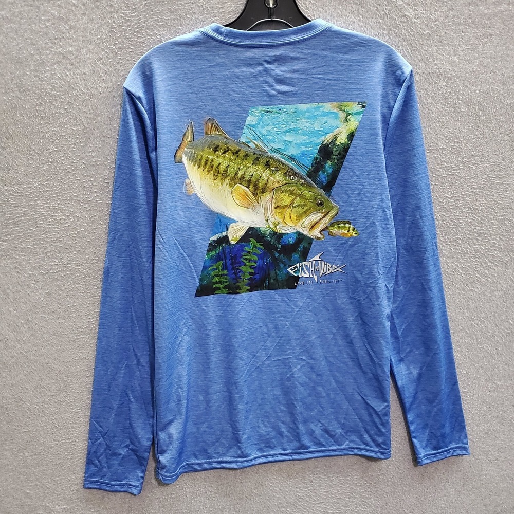 Fish N Vibe Men T-Shirt Small Blue Base Fishing Long Sleeve Tee NWT